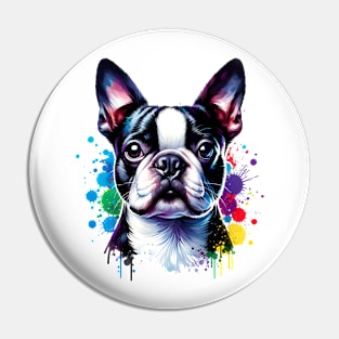 Watercolor Boston Terrier Pin