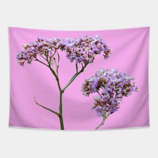 Purple flowers with a baby pink background Tapestry