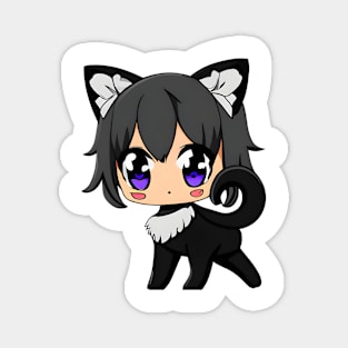 Anime Black Cat Girl With Cat Ears Magnet