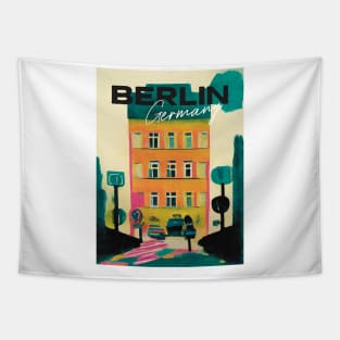 Berlin House Travel Poster Retro Wall Art Illustration Tapestry