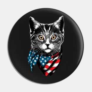 American Cat Wearing USA Flag Scarf Pin