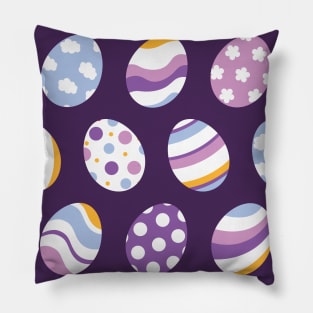 Egg Pattern | Purple Orange | Stripes Clouds Flowers Dots | Dark Purple Pillow