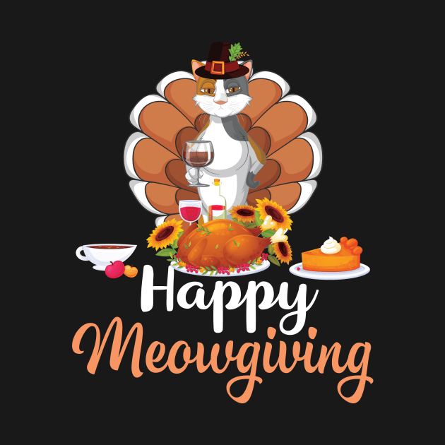 Cat Pilgrim Turkey Wine Pie Happy Thanksgiving Meowgiving by joandraelliot