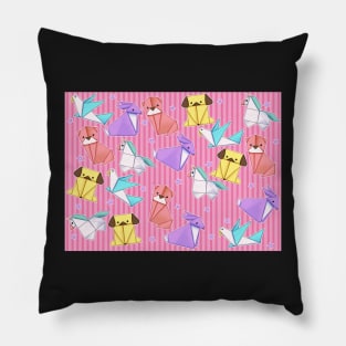 Origami Animals on Pink Stripes Pillow