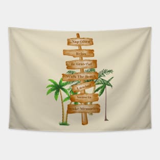 Beach Sign 'Make Memories, Watch Sunsets' T-Shirt - Inspirational Beach Life Top - Unique Gift for Beach Lovers Tapestry