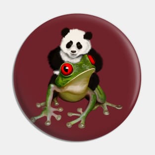 Tiny Panda Riding a Frog Pin