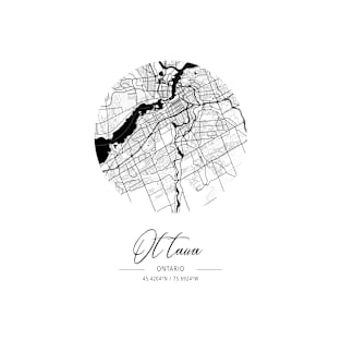 Ottawa - Ontario Black Water City Map T-Shirt