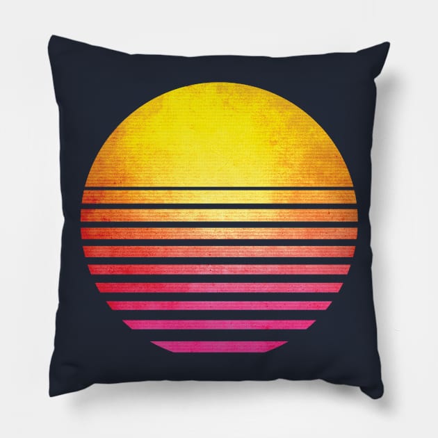 Synthwave Outrun Retro Sun Sunset Pillow by GWENT