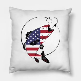 4th of July Fishing American Flag Pillow