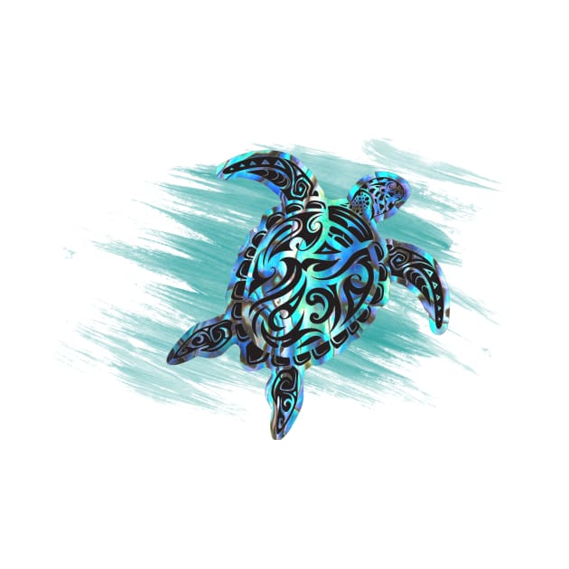Turtle  with paua shell background in water by pickledpossums