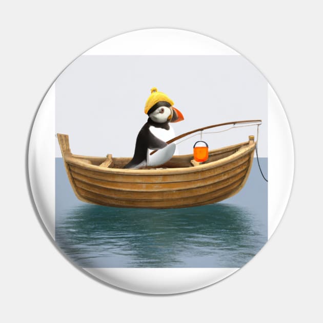 Cute Puffin in a Rowboat on the Ocean Pin by YegMark