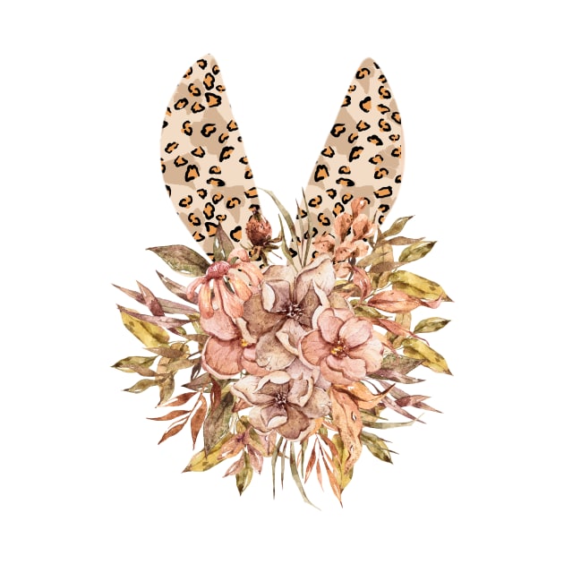 Cute leopard floral boho bunny ears illustration by tiana geo