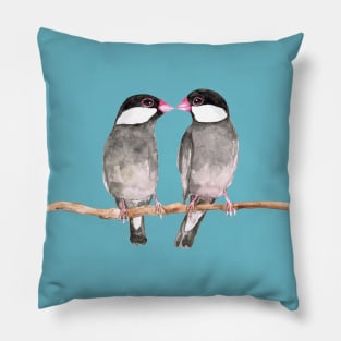 Two kissing Java sparrows Pillow