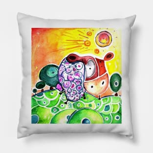 Cute Sheep in Jungle Watercolor Illustration Pillow