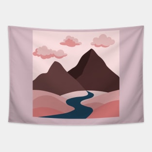 Mountain Scene with Pink Shades Tapestry