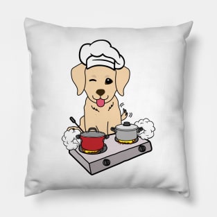 Funny golden retriever is cooking Pillow