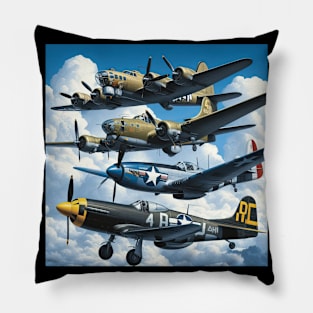 WW2 planes Mustang 4U Corsair B-17 WW2 warbirds Pillow