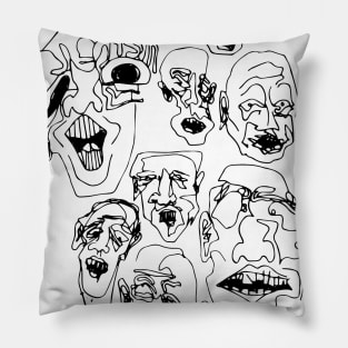 Multiple faces #8 - Psychedelic Ink Drawing with Art Style Pillow