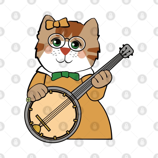 Cat Girl Playing Banjo Music by Sue Cervenka