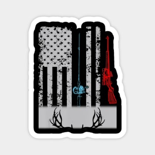 Fishing Rod Hunting Rifle American Flag Magnet