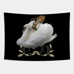 Beautiful white swan with cute fairy Tapestry