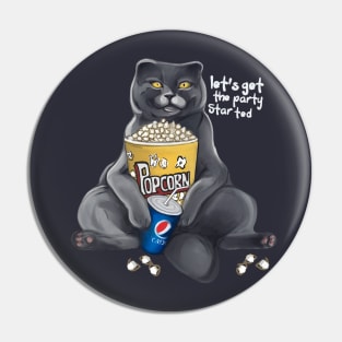 British cat with popcorn Pin