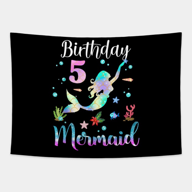 5 Years Old Birthday Mermaid Happy 5th Birthday Tapestry by Vintage White Rose Bouquets