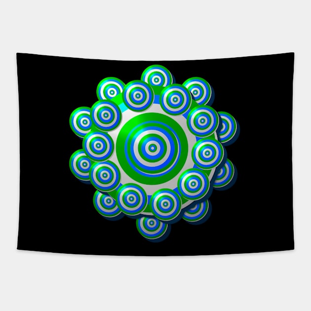 Flower Design made with circles - white, blue, green Tapestry by emyzingdesignz