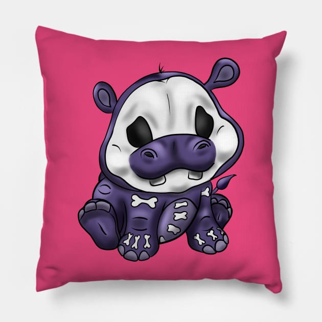 Baby Hippo Skeleton Pillow by Danispolez_illustrations
