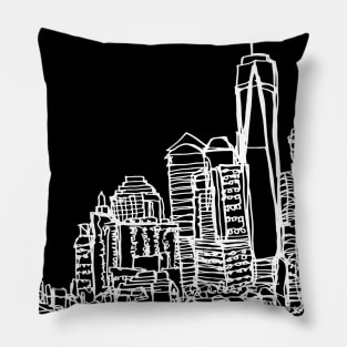 New York City Skyline (A Continuous Line Drawing in White Ink) Pillow