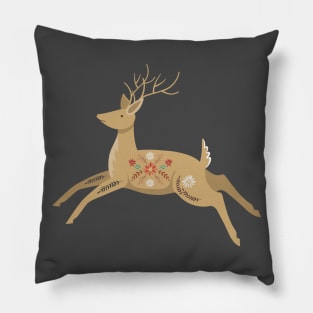 Leaping Folk Reindeer Pillow