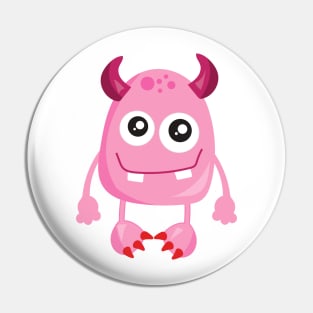 Cute Monster, Pink Monster, Funny Monster, Horns Pin