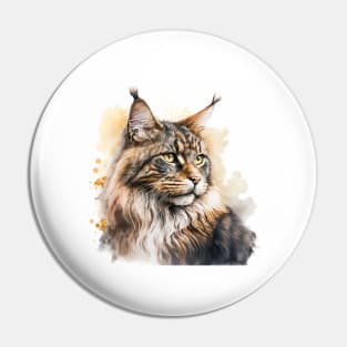 Maine Coon Cat Watercolour Painting Pin