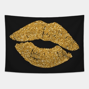 Gold Glittery Lips Tapestry