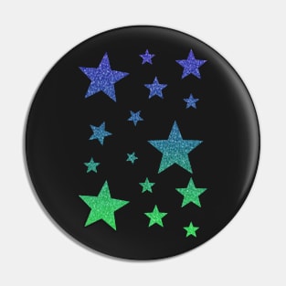 Blue Green Ombre Faux Glitter Stars Pin