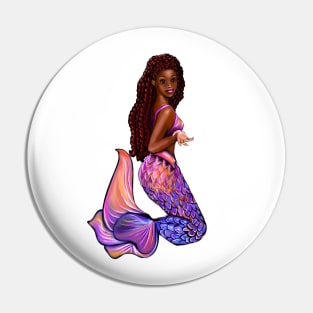mermaid with flowing red locs,   Afro hair and caramel brown skin. Black mermaid Pin