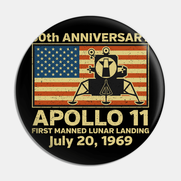 Apollo 11 American Flag 50th Anniversary Moon Landing Pin by RadStar