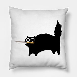 Danger Kitty Funny Black Cat With Knife Pillow