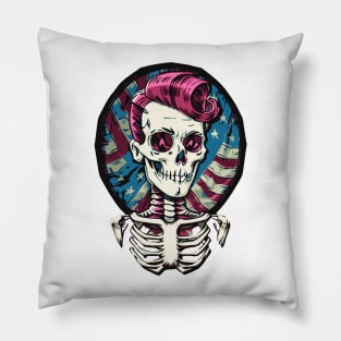 Fun Patriotic Rockabilly Skeleton Pillow