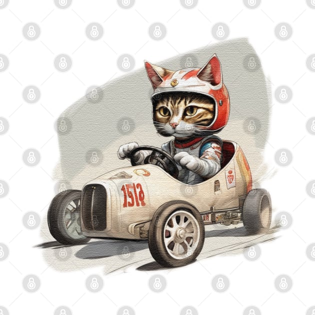 cat in a racing a soap box go kart by JnS Merch Store