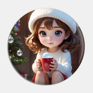 Charming Little Girl in Christmas Attire Pin