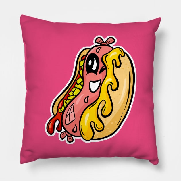 Cute Hotdog Cartoon Character - Wiener Pillow by Squeeb Creative