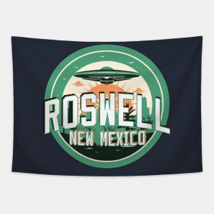 Roswell New Mexico Retro Spaceship Logo Tapestry