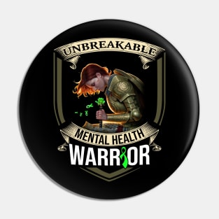 Unbreakable Mental Health Warrior Green Ribbon Pin