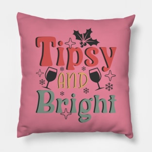 Tipsy and Bright Retro Funny Christmas 2023 Pillow