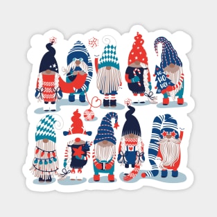 Let it gnome // spot // blue background little Santa's helpers preparing for Christmas neon red classic oxford and pastel blue dressed gnomes Magnet