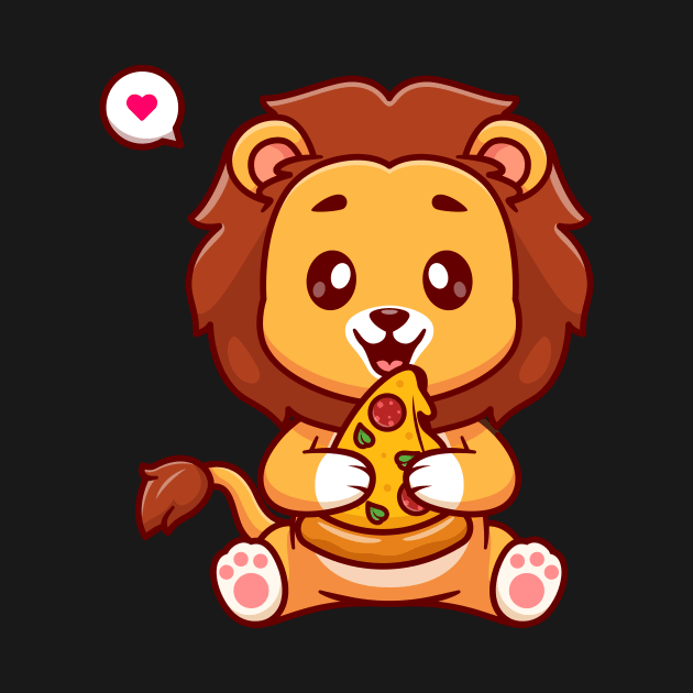 Cute Lion Eating Pizza Cartoon by Catalyst Labs