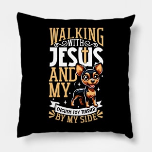 Jesus and dog - English Toy Terrier Pillow