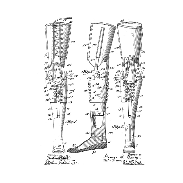 Artificial Leg Vintage Patent Hand Drawing by TheYoungDesigns