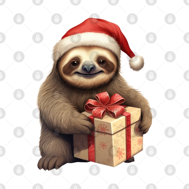 Baby Christmas Sloth With Gift by Chromatic Fusion Studio